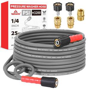 lot 11836 image: YAMATIC Upgraded Flexible Pressure Washer Hose 25FT 14, 3200 PSI Non-Kink Replacement with M22-14mm & 38 Quick Connect Adapters, Extension for Gas Power Washer Troy-Bilt Ryobi Honda Craftsman