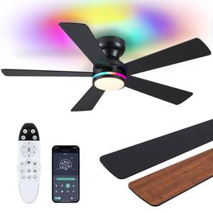 lot 11846 image: Brown RGB Ceiling Fans with Lights - 46 Flush Mount Ceiling Fan with Remote APP, RGB3CCT Dimmable Led Light, Reversible 6 Wind Speeds&2H Timer, Low Profile Modern Fan Light Fixture for Bedroom Party