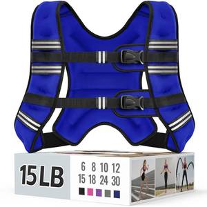 lot 11851 image: Zeerun Weighted Vest, 6lb8lb10lb12lb15lb18lb20lb24lb30lb for Men Women, Reflective Stripe Adjustable Buckle, Comfortable Durable Rucking Vest for Walking Running Strength Training, 15LBS-Blue