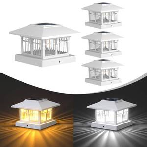 lot 11858 image: EXCMARK 4x4 Solar Post Cap Lights, 4 Pack Fence Deck Post Lights Outdoor Solar Powered Waterproof with Two Light Modes Warm&Cool White for Garden Patio Decor. (Classic White, 4)
