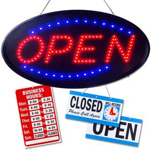 lot 11863 image: Ultima LED Neon Open Sign for Business Oval LED Sign with Flashing Mode for Stores - Includes Business Hours and Open & Closed Signs