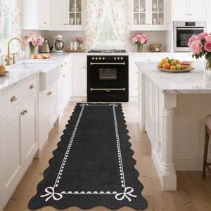 lot 11864 image: GarveeHome Scalloped Bow Rug for Living Room, Solid Rug for Dorm, Washable Runner Rug 2.5x8 Soft Low Pile Non Slip Scalloped Rugs for Nursery Bedroom Decor Hallway Entryway Playroom, Black Pink
