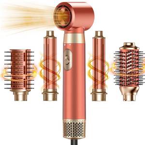 lot 11876 image: 5 in 1 Blow Dryer Brush Set, Upgrade Hair Dryer & Blow Dryer Brush & Air Curling Wrap & Paddle Brush, Detachable Hot Air Brush Styling Tools, High Speed Travel Hair Volumizer Straightener Curler Amber(Slight Use)