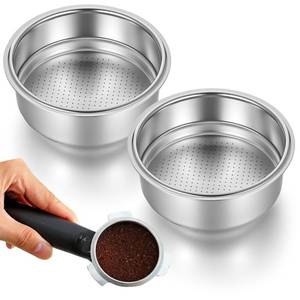 lot 12339 image: MBAIYO 2 Pcs Stainless Steel Coffee Filter, 51mm Pressurized Espresso Filter Basket for Portafilter Machines Espresso Machine Parts Compatible with 51mm Portafilter Coffee Machines (1 Cup2 Cups) (One Pack)