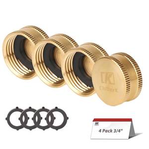 lot 12341 image: Brass Garden Hose End Plug Caps With Washers, 4 Pack 34 Female End Caps With 4 Washers, Brass Spigot Cap.