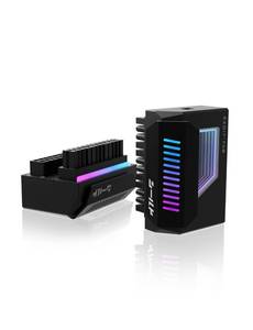 lot 12359 image: EZDIY-FAB Shield 24-Pin Angle Adapter with Infinity Mirror ARGB Light,ATX 24 Pin Power Connector, 5V 3pin ARGB Sync-180 Degree-Black-1 Pack