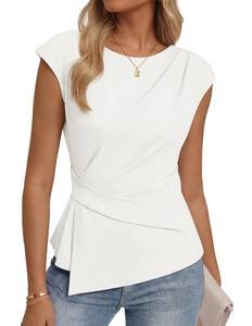 lot 12364 image: ZESICA Womens Boat Neck Cap Sleeve Tops Dressy Casual Peplum Shirts 2026 Summer Tunic Blouses Fashion Trendy Clothes White Medium