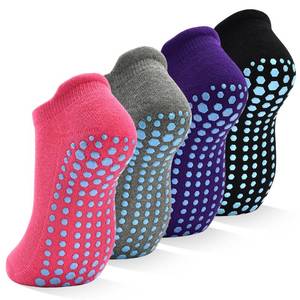 lot 12372 image: SkiBeaut Grips Non Slip Socks for Women, 4 Pairs Yoga Pilates Anti Skid Woman Hospital Dance Home Gripper Socks, US Size 8-10