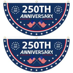 lot 12384 image: 2PCS 250th Anniversary USA Flag, 1.5X3 FT 1776-2026 Fan Flags, 2 Ply Year American Anniversary Flag for Wall, Front Door, Porch, Fence, Outdoor Decorations (Style 1)