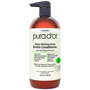 lot 12391 image: PURA DOR Deep Moisturizing Biotin Conditioner Thickens, Softens, & Moisturizes Dry, Frizzy, Damaged Hair wArgan Oil, Pumpkin, Rosemary, Honeysuckle, Vitamin E, Men & Women, 24oz (Leaking More then half Full )