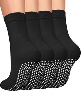 lot 12394 image: yeuG Pilates Grip Socks for Women, Yoga Socks for Women Non Slip, Grippy Socks Woman for Barre, Home, Barefoot Workout Black Crew Socks Fitness Clothing Hospital Socks