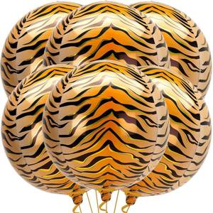 lot 12395 image: KatchOn, Big Tiger Balloons - Pack of 6, 22 Inch  Tiger Print Foil Balloons for Tiger Party Decorations, Zoo Jungle Party Decorations  Animal Print Balloon for Safari Birthday Party Decoration