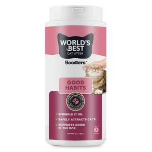 lot 12396 image: WORLDS BEST CAT LITTER� Boosters Good Habits  Natural and Sustainable Cat Litter Additive  Attracts Your Cat to the Litter Box and Helps Avoid Accidents  Plant-Based Attractant  18 oz Canister (Used Half Full)