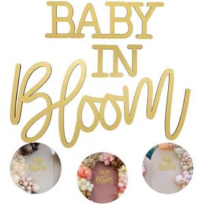 lot 12400 image: Baby In Bloom Wooden Sign with Gold Painted for Baby Shower Boy or Girl Gender Reveal Banner Party Decor and Backdrop Wall Photo Prop ��Gold�� (No IN)