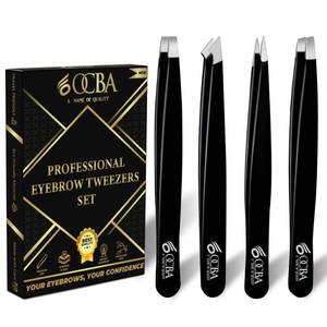 lot 12406 image: OCBA 4 Pcs Tweezers for Facial Hair Women & Men for Precise Grooming of Eyebrows - Professional Stainless Steel Black Color Coated Eyebrow Tweezers for Ingrown Hair on Nose Ear