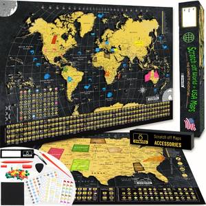 lot 12429 image: OVANTO Scratch Off World Map  USA Map �� 17x24 Wall Travel Posters with 196 Flags, Gold Foil, Pins & Accessories �� Premium Gift Box for Travelers, Couples, Home or Office Decor