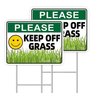 lot 12431 image: GXGGUS Keep Off Grass Sign, 2-Pack 13x10 H-Metal Stakes, Double-Sided Signs, Corrugated Plastic, Keep Off Grass Signs For Yard