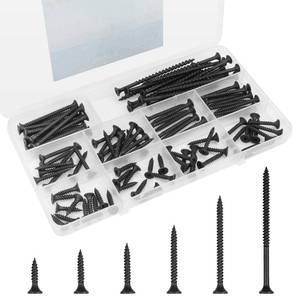 lot 12436 image: Innofy Drywall Screws Assortment Kit, Wood Screws for Drywall,108 PCS Coarse Thread, Phillips Drive Screws Set, Self Tapping Dry Wall Screws Assortment, 6 Sizes(3,2,1-12,1-14,1,34) (Black)