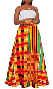 lot 12448 image: Afibi Womens Casual High Waist Tie African Print Long Maxi Skirt with Pockets (XXX-Large, Green)