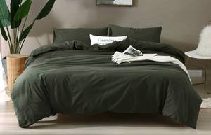 lot 12450 image: F.Y.Dreams 100% Washed Cotton Duvet Cover for Weighted Blanket 60x80 inches with 16 Ties, Zipper on Long SideForrest GreenJust Duvet Cover