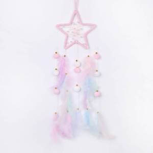 lot 12456 image: Pretty Jolly Pink Star Kids Dream Catcher Wall Decor Pompom Feather Baby Dreamcatcher Handmade Children Dream Catcher Home D�cor Wall Hanging for Nursery Bedroom Boys Girls Birthday Gift-25.6in