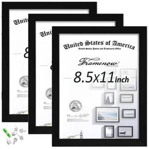 lot 13746 image: Framenow 8.5x11 Picture Frames Set of 3, Shatter-Resistant Glass Display Certificate or Pictures 8.5 by 11,To Wall and Tabletop Mounting, black.
