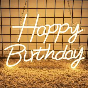 lot 13759 image: Happy Birthday Neon Sign for Backdrop, LED Happy Birthday Light Up Sign, USB Powered Dimmable Neon Light for Birthday Party Decorations, Wall Decor, Warm White, 16.5 x 12 inch