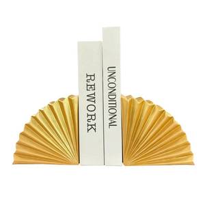 lot 13774 image: Dwelloria Golden Fan Book Ends Decorative Bookends for Shelves, Elegant Fan Bookends for Bookshelf Decor, Decorative Book Stoppers for Home Office