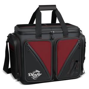 lot 13780 image: Handor Waterproof Fishing Tackle Bag, Large Saltwater Resistant Storage, 1000D PVC Material, Holds 3600 3700 Trays (Black and Red, Medium Bag)