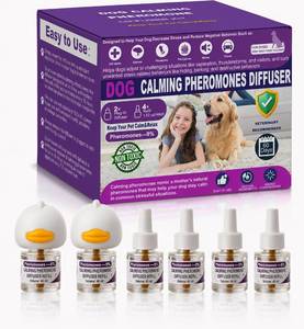 lot 14115 image: Everskyove Dog Calming Pheromones Diffuser, 6 in 1 Kit Appeasing Dog Pheromone Diffuser Kit to Calm 2 Plug in4 x48ml Refill, Calming Diffuser for Dog (RHV)