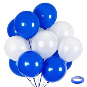 lot 14123 image: 100pcs Royal Blue and White Balloons 12 Inch wRibbon for Party Decorations