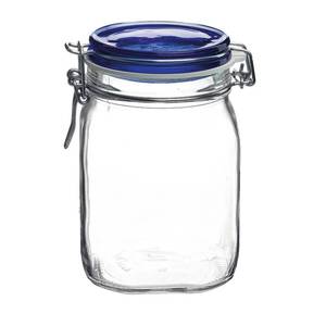 lot 14168 image: Bormioli Rocco Fido Square Jaw with Blue Lid, 33-34-Ounce, 33.75 Ounce, Clear