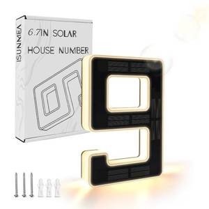 lot 14169 image: ISUNMEA 6.7 Inch Solar Lighted House Numbers for Outside, Light Up Waterproof LED Address Signs for Houses, Backlit Illuminated Exterior Modern House Numbers Light (9-Black, 6.7IN)