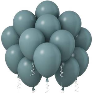 lot 14182 image: Jobkoo Slate Blue Balloons, 12 Inch 30 Pcs Dusty Dark Teal Latex Matte Retro Sea Fog Helium for Birthday Boho Baptism Baby Shower Party Decorations