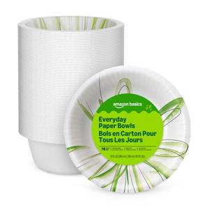 lot 14208 image: Amazon Basics Everyday Paper Bowls, 10 Oz, Disposable, 70 Count, White, Packaging May Vary