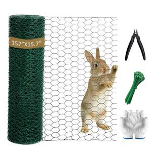 lot 14215 image: Chicken Wire,16.14 x 157 Inch Floral Chicken Wire for Floral Arrangements Green Mesh Netting 0.6inch Hexagonal Polyvinyl Chloride Coated Net, Fits for Handicrafts, Garden Fence, and Plant Protection
