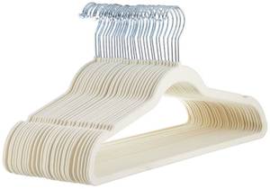 lot 14217 image: Amazon Basics Slim Velvet Non-Slip Space Saving Suit Clothes Hangers, Closet Organizer, IvoryBeige, 30-Pack