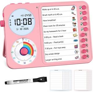 lot 14235 image: 3-in-1 Visual Timer & ADHD Tool for Kids �� ADHD Task Timer for Adults with Visual Schedule, Chore Chart & Planning Board for Home, School, Classroom, Work (Pink)