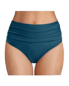 lot 14253 image: Tempt Me Womens Green High Waisted Bikini Bottom Tummy Control Ruched Bathing Suit Swim Bottom S