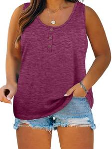 lot 14255 image: Womens Plus Size Tank Tops Summer Sleeveless Henley T-Shirts Tops Casual Button Down Tunics Shirts