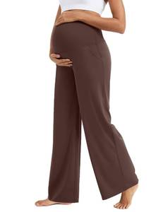 lot 14266 image: MathCat Womens Maternity Pants Over The Belly Wide Leg Yoga Work Dress Pants Pregnancy Pants Lounge Trousers Stretchy Soft Taupe