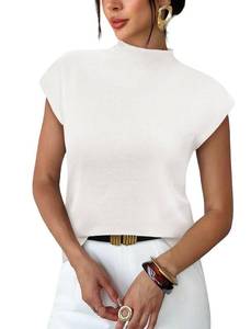 lot 14269 image: Summer Tops for Women Trendy 2026 Fashion Spring Sweaters Lightweight Turtleneck Cap Sleeve Tops Busineess Casual Outfits Vacation Shirts Dressy White Blouses Ladies Work Clothes L