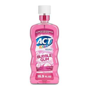 lot 14270 image: ACT Kids Anti-Cavity Fluoride Rinse, Bubble Gum Blowout, 16.9 oz