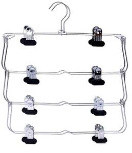lot 14279 image: Quality Hangers Slack Hangers 2-Pack  4 Tier Pant Hangers with Clips  Collapsible Space Saving Hangers for Clothes  Perfect Jeans, Leggings, and Skirt Hangers with Clips (2, 4 Tier), Chrome