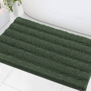 lot 14303 image: H.VERSAILTEX Bath Mats for Bathroom Non Slip Extra Thick Chenille Striped Bath Rug 24 x 36 Absorbent Non Skid Fluffy Soft Shaggy Rugs Washable Plush Mats for Indoor, Bath Room, Tub - Bronze Green