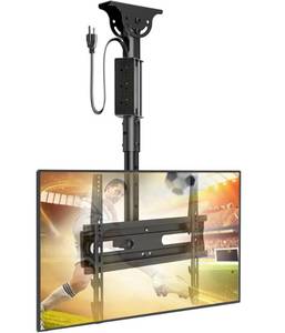 lot 19625 image: AX WABER Ceiling TV Mount with Power Outlet for 27-65 inch Flat Screen Displays, Max VESA 400x400mm, Hang Adjustable Ceiling TV Bracket Fits Most LCD LED TVs, Pole Ceiling Mount Holds up to 110lbs