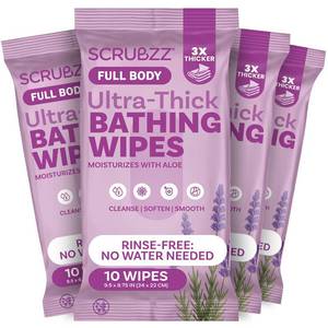 lot 19635 image: Extra Large Body Wipes for Adults Bathing No Rinse - 40 Ultra Thick Disposable Shower Wipes for Men, Women & Elderly - Great for Gym, Camping, Post Surgery - Lavender