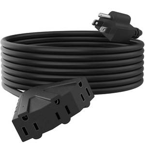 lot 19648 image: PLUGTUL 25FT Outdoor Extension Cord with Multiple Outlets, 14 Gauge, 3-Outlet, SJTW, 15A 14AWG 1875W SJTW, ETL Listed - Great for Garage, Garden and Home, Black