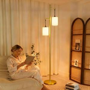 lot 19665 image: Lightdot 65IN Gold Floor Lamp for Living Room, Industrial 2-Light Tree Floor Lamps with Linen Shade, Modern Standing Tall Lamp with 5Lbs Heavy Base for BedroomSofa BesideCorner Decor(Bulb Included)