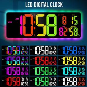 lot 19666 image: RUIDDY Digital Wall Clock with RGB LED Display, Temperature Humidity Monitor, Multi-Color Backlight, Large Number Display